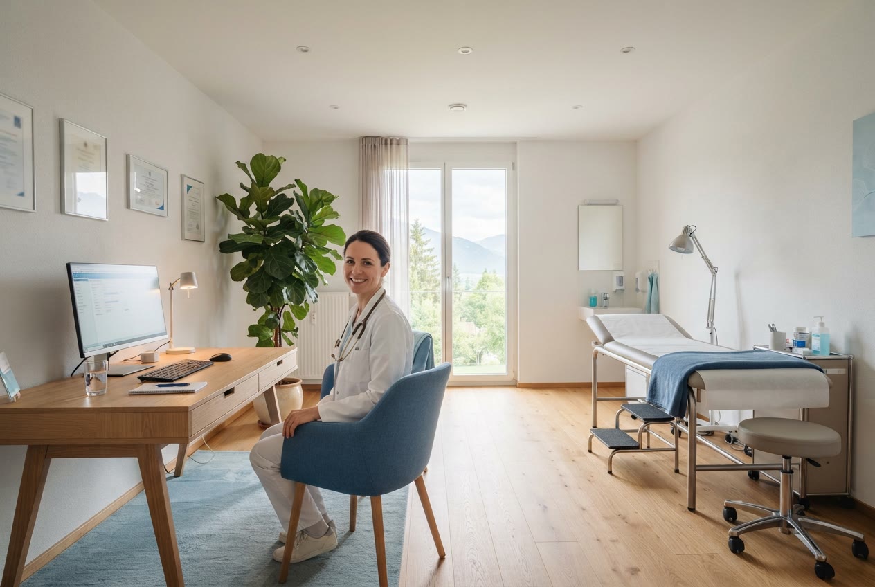 La médecin assise à son bureau