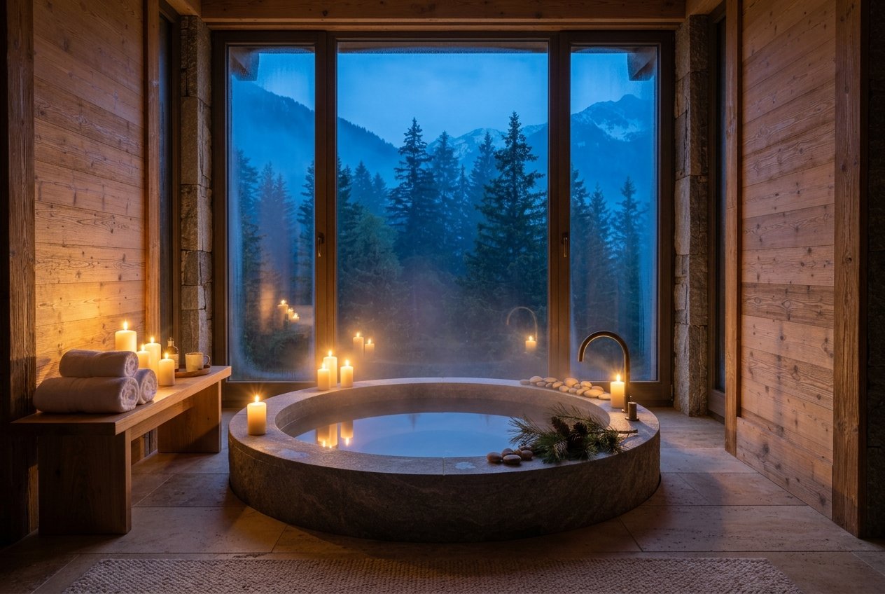 Le bain privé le soir, aux bougies